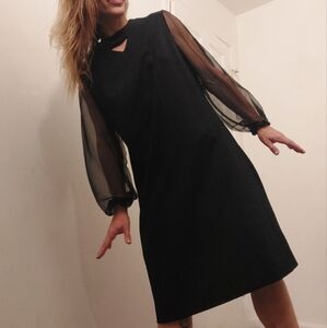 Vintage 60's 70's Puritain Forever Young keyhole shift dress w/ sheer sleeves